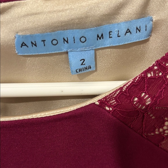 Antonio Melani Burgundy 3/4 Sleeve Lace Sheath Dress Knee Length - Picture 6 of 11